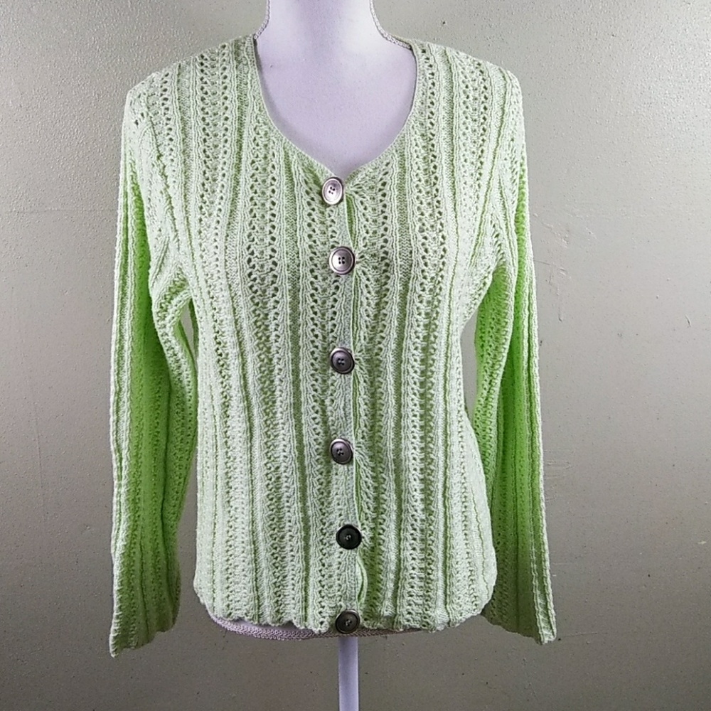 Mint Green Pointelle Knit Cardigan Sweater - S - NWT
